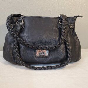 Treviso Black Faux Leather Shoulder Bag Purse Braided Straps